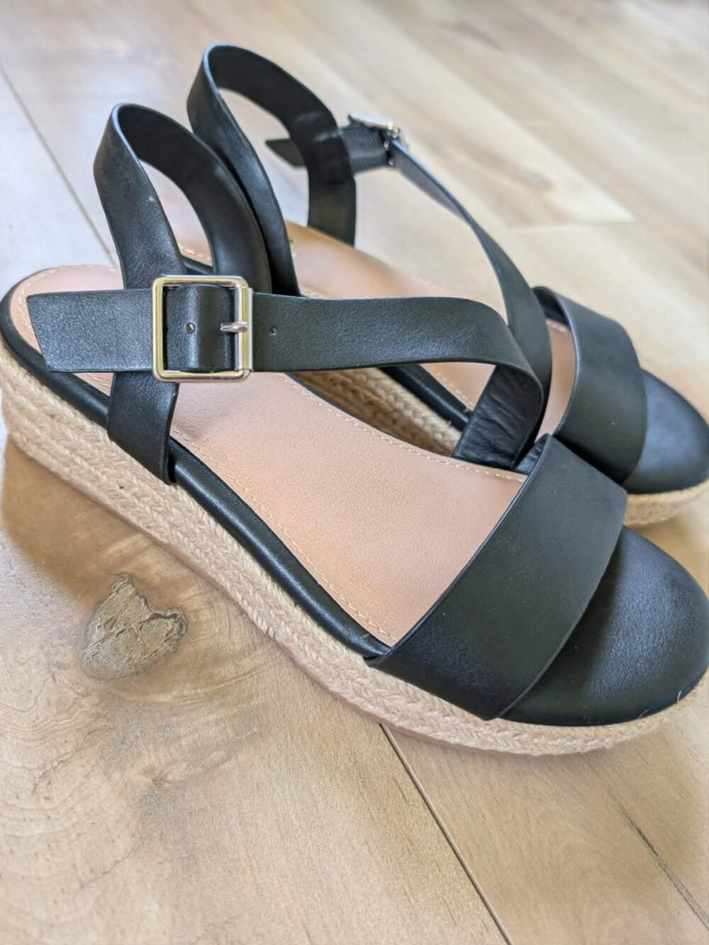 Penn Black Espadrille Wedge Sandals Ankle Strap Wide Width 7WW EU 37.5 - Picture 2 of 7